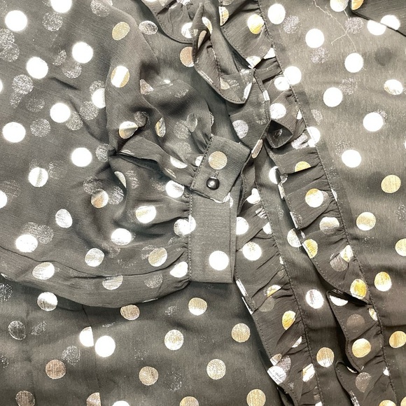 Women Printed Polka Dot Bow Tied Neck Lantern Sheer Long Sleeve Workwear Blouse - Picture 5 of 7